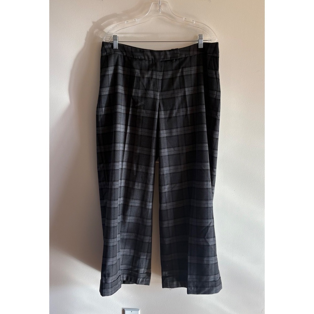 Lane Bryant Womens Gray Black Plaid Stretch Wide Leg Dress Pants Size 14 Short